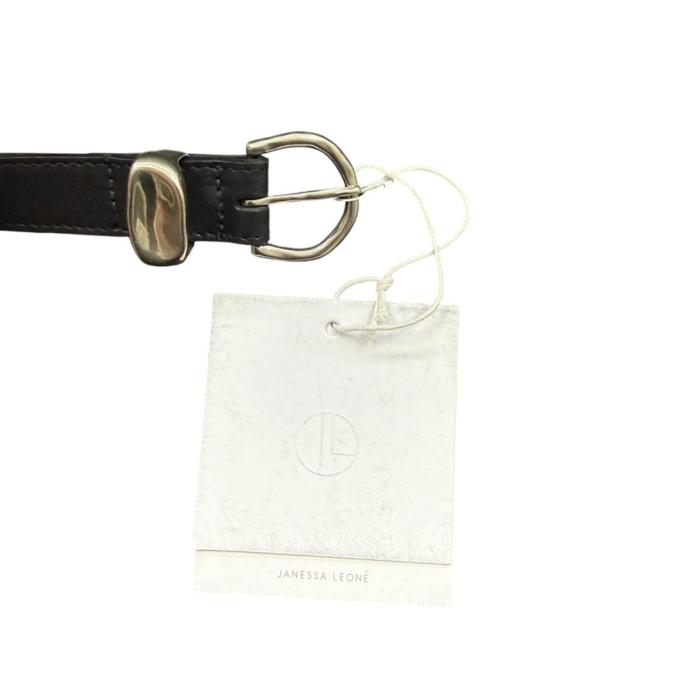 NEW Janessa Leone Belt Black Leather Wrap Silver Buckle Myra Size S Handmade 1" - Picture 7 of 9